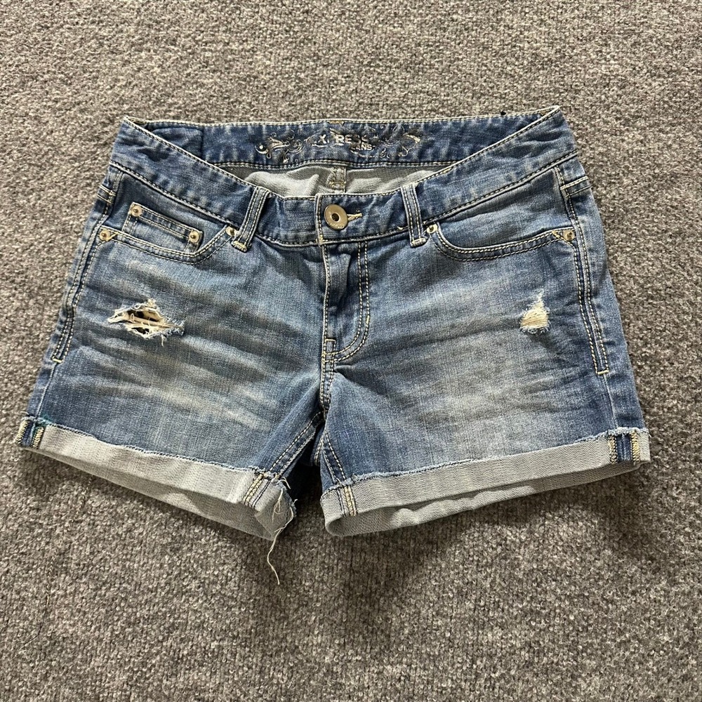 Express Denim Shorts Womens Size 4 Blue Distressed Cuffed Low Rise Casual Jean
